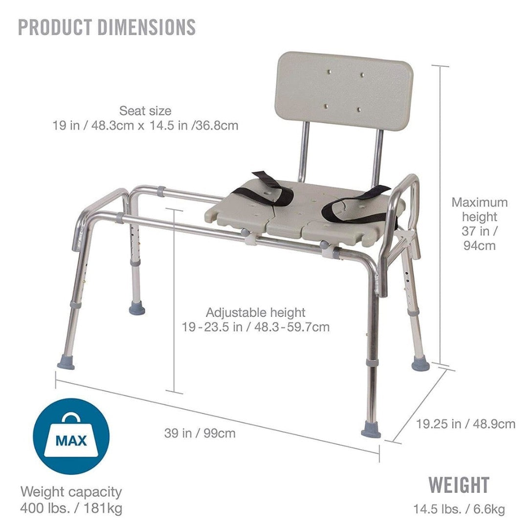 DMI® Sliding Bariatric Transfer Shower Bench with Cut-Out Seat - primehubstore.shop Shower Benches