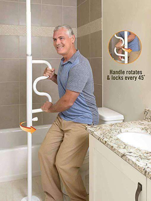 Stander Security Pole & Curve Grab Bar - Elderly Tension Mounted Transfer Pole & Bathroom Assist Grab Bar - primehubstore.shop Security poles