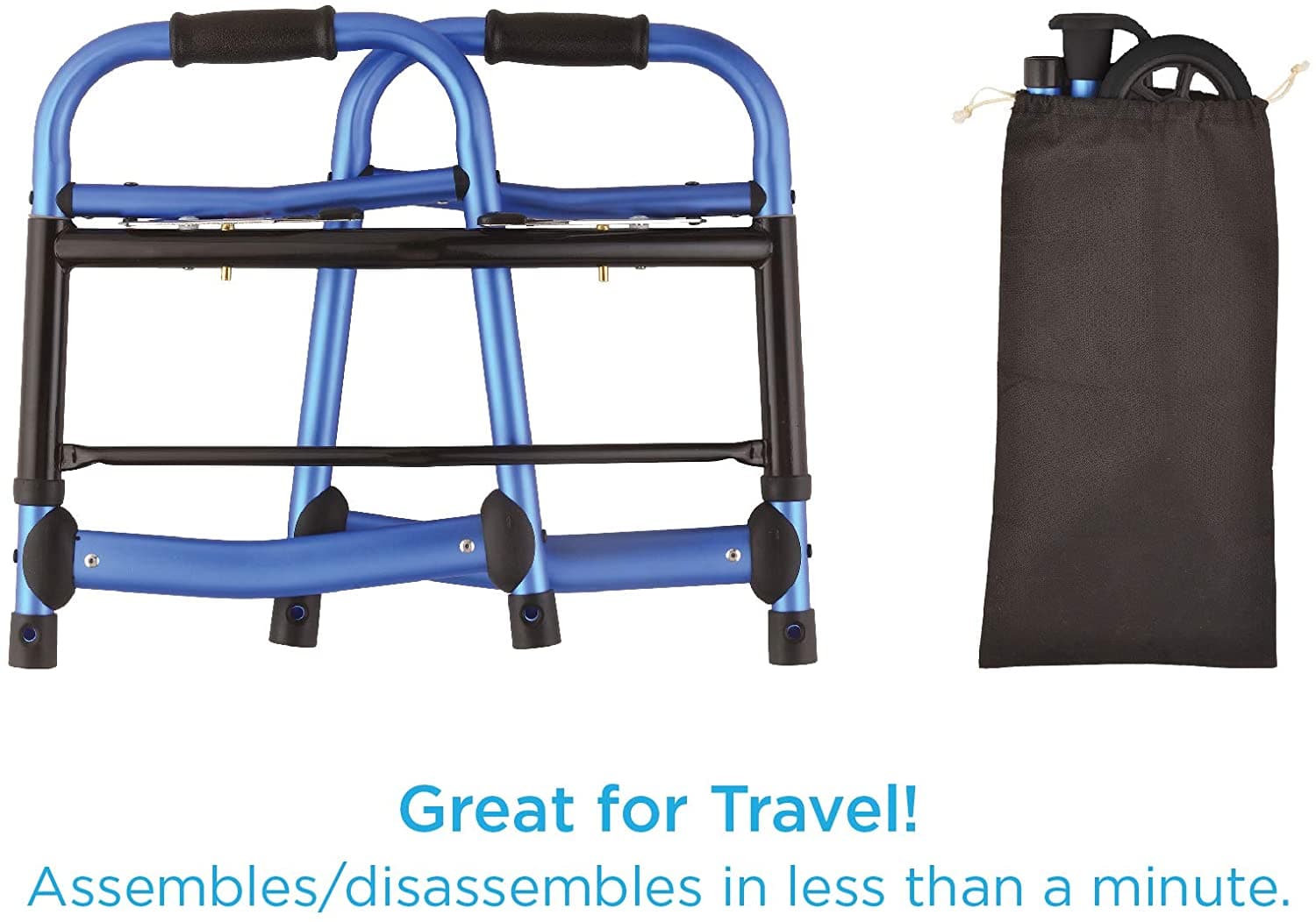 Nova Medical Folding Walker with 5” Front Wheels, Glide Skis and Mobility Bag - Blue - Open Box - primehubstore.shop walkers