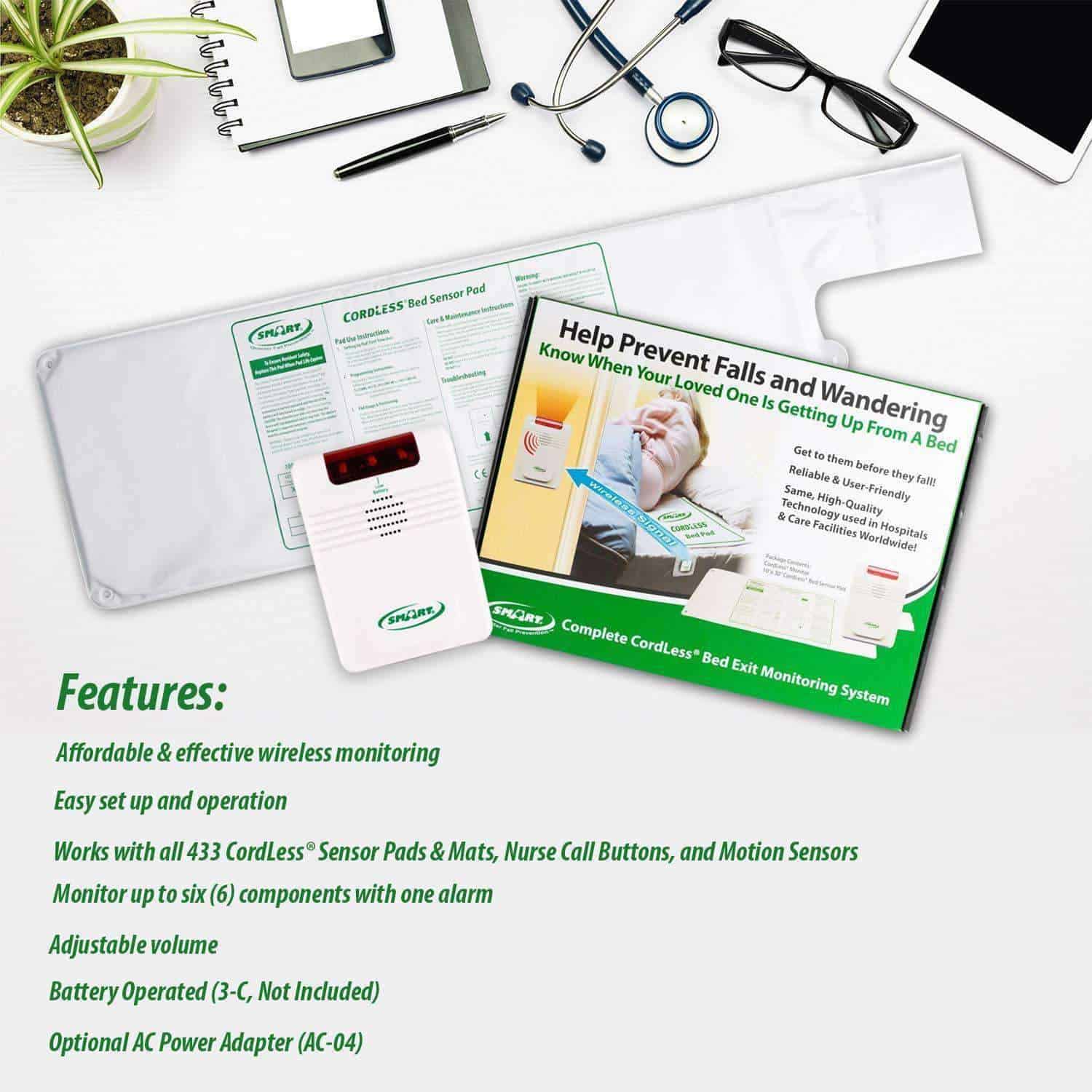 Smart Caregiver Cordless Bed Exit Monitoring System Alarm with Bed Pressure Sensing Pad - Help Prevent Falls & Wandering While Unattended - primehubstore.shop Patient Monitors