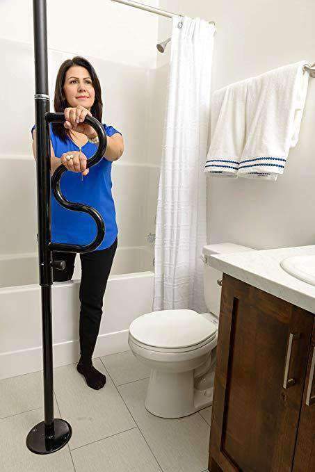 Stander Security Pole & Curve Grab Bar - Elderly Tension Mounted Transfer Pole & Bathroom Assist Grab Bar - primehubstore.shop Security poles