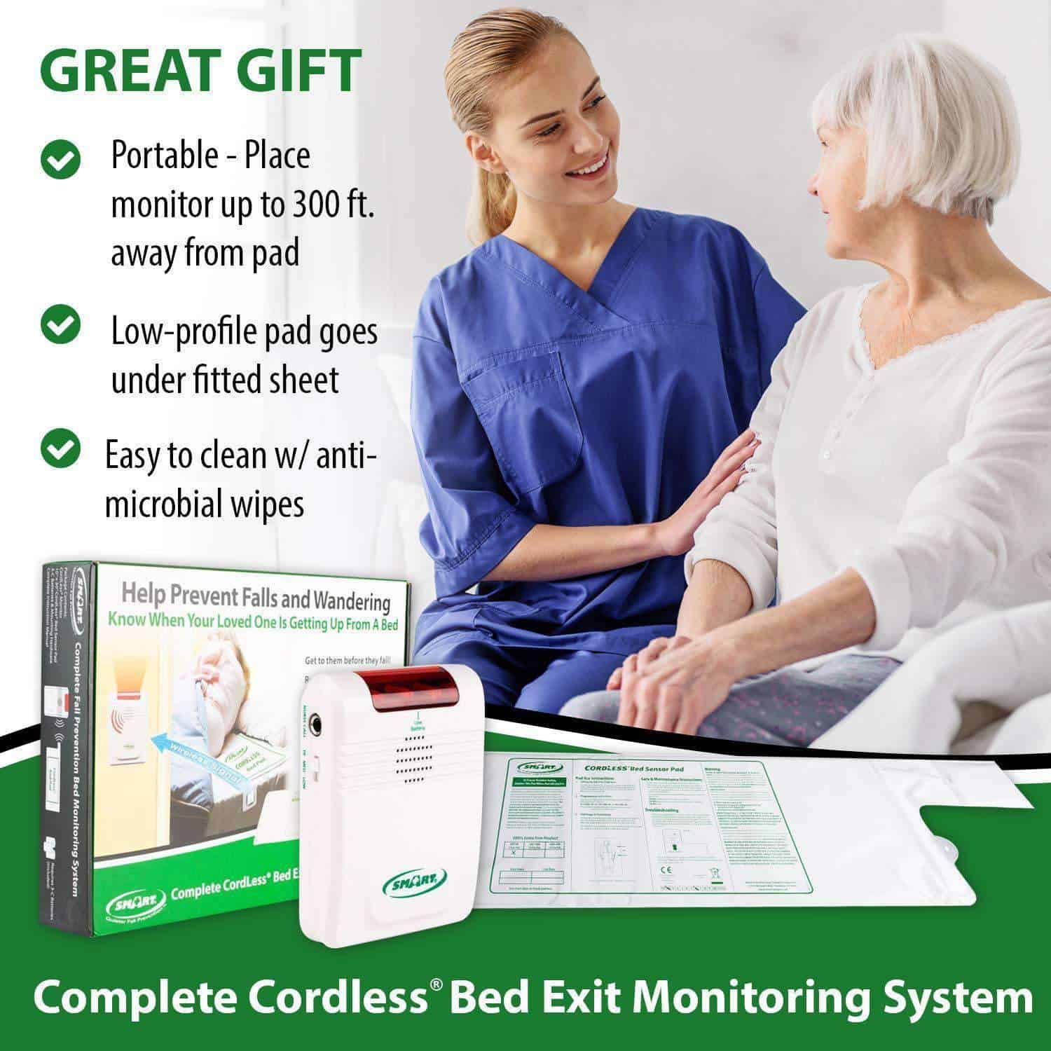 Smart Caregiver Cordless Bed Exit Monitoring System Alarm with Bed Pressure Sensing Pad - Help Prevent Falls & Wandering While Unattended - primehubstore.shop Patient Monitors