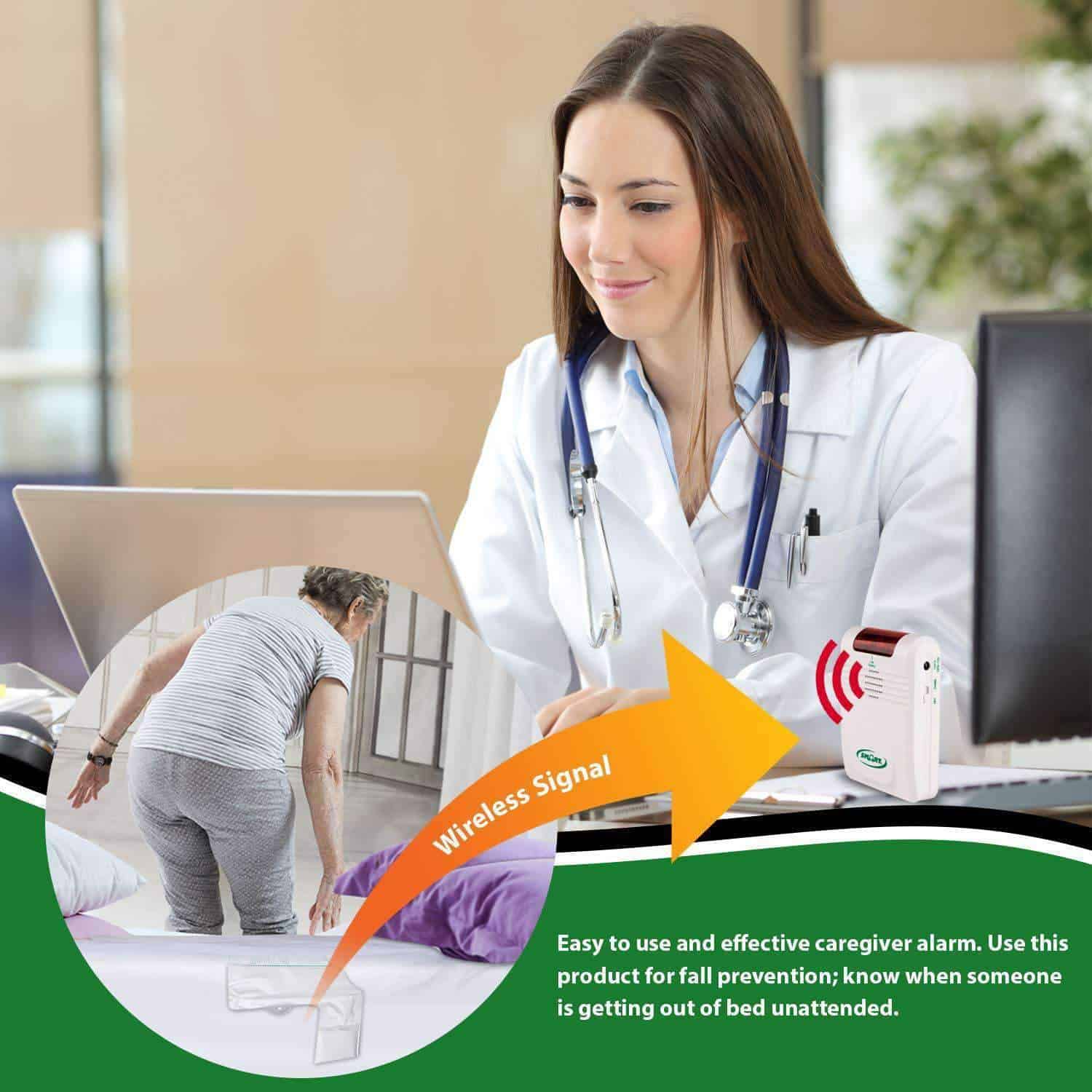 Smart Caregiver Cordless Bed Exit Monitoring System Alarm with Bed Pressure Sensing Pad - Help Prevent Falls & Wandering While Unattended - primehubstore.shop Patient Monitors