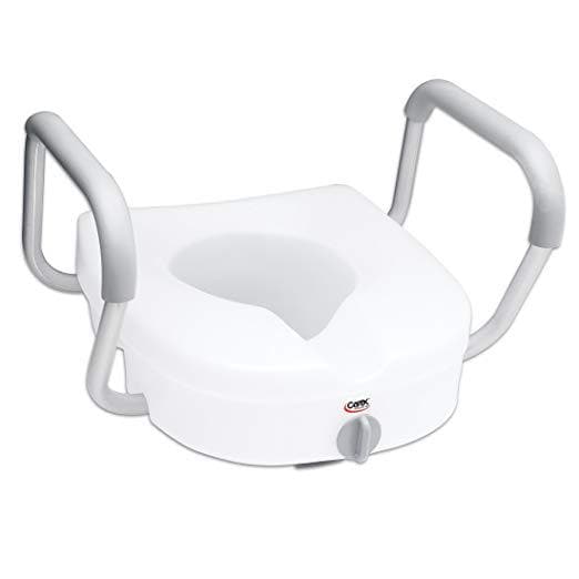 Carex E-Z Lock Raised Toilet Seat with Handles - 5 Inch Toilet Seat Riser with Arms - primehubstore.shop Raised Toilet Seats