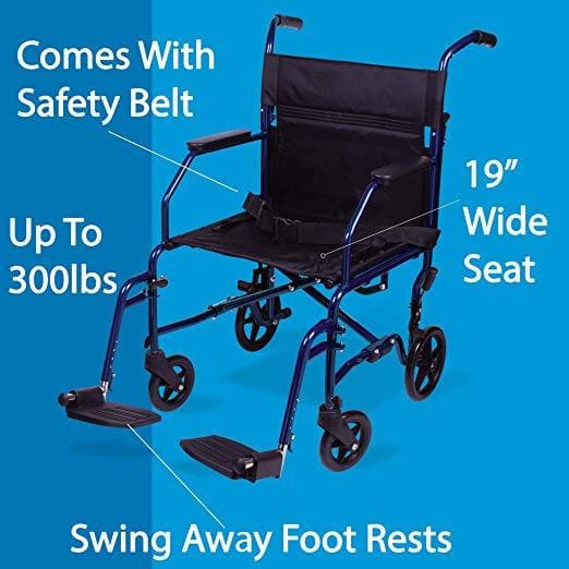 Carex Lightweight Transport Foldable Wheelchair with Footrests - primehubstore.shop Transport Chairs