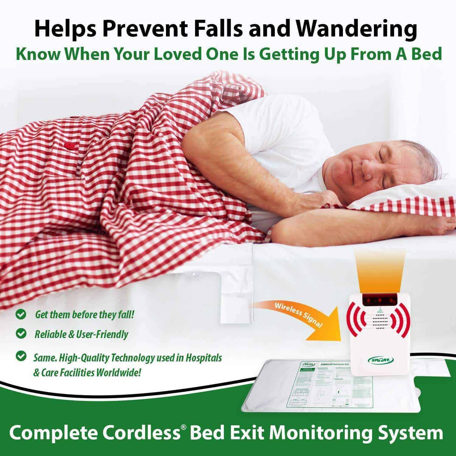 Smart Caregiver Cordless Bed Exit Monitoring System Alarm with Bed Pressure Sensing Pad - Help Prevent Falls & Wandering While Unattended - primehubstore.shop Patient Monitors