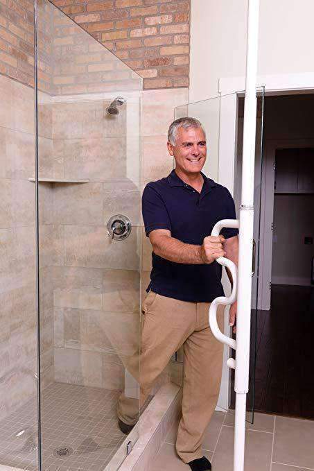 Stander Security Pole & Curve Grab Bar - Elderly Tension Mounted Transfer Pole & Bathroom Assist Grab Bar - primehubstore.shop Security poles
