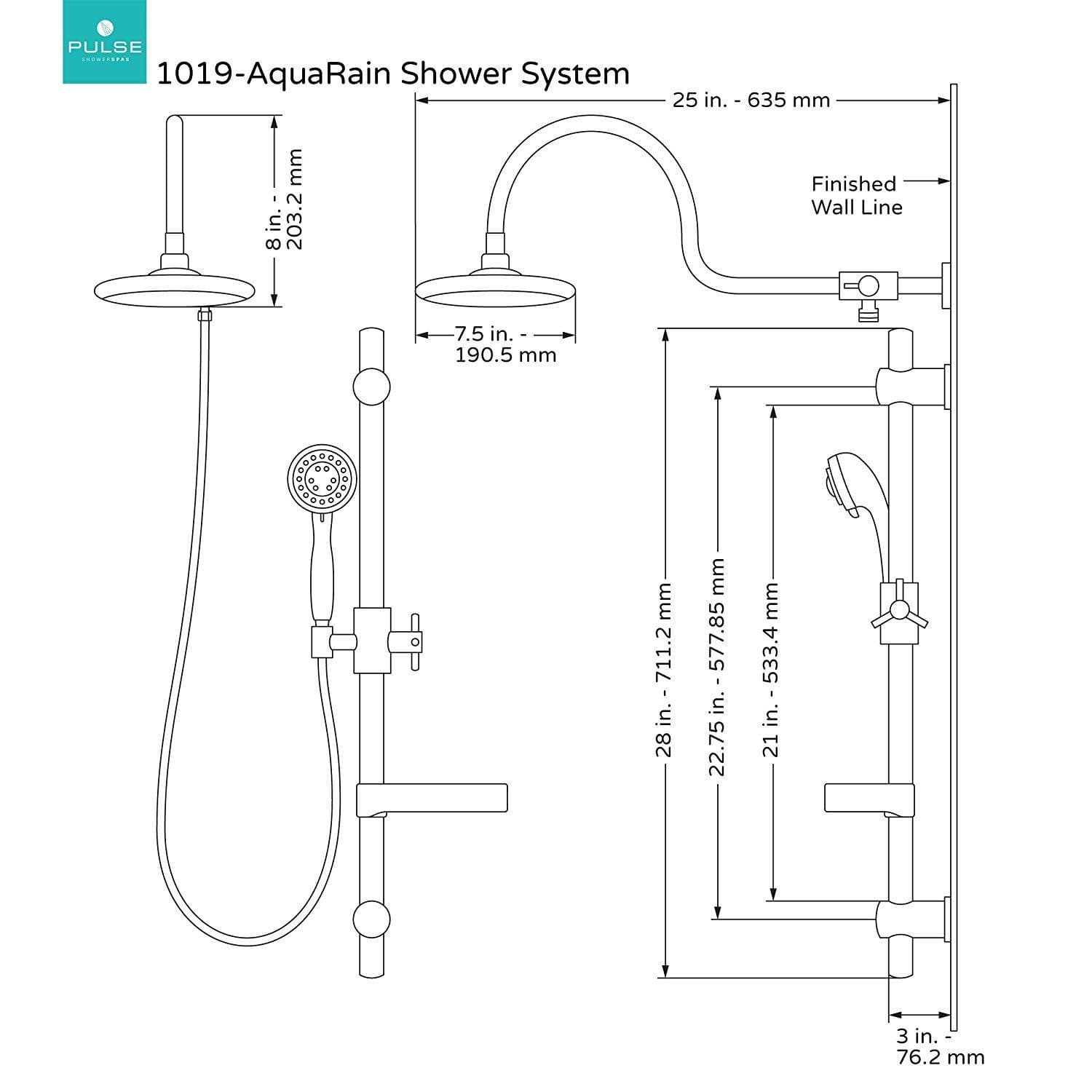 Pulse ShowerSpas Aqua Rain Shower System with 8" Rain Showerhead and 5-Function Hand Shower - primehubstore.shop Shower Systems