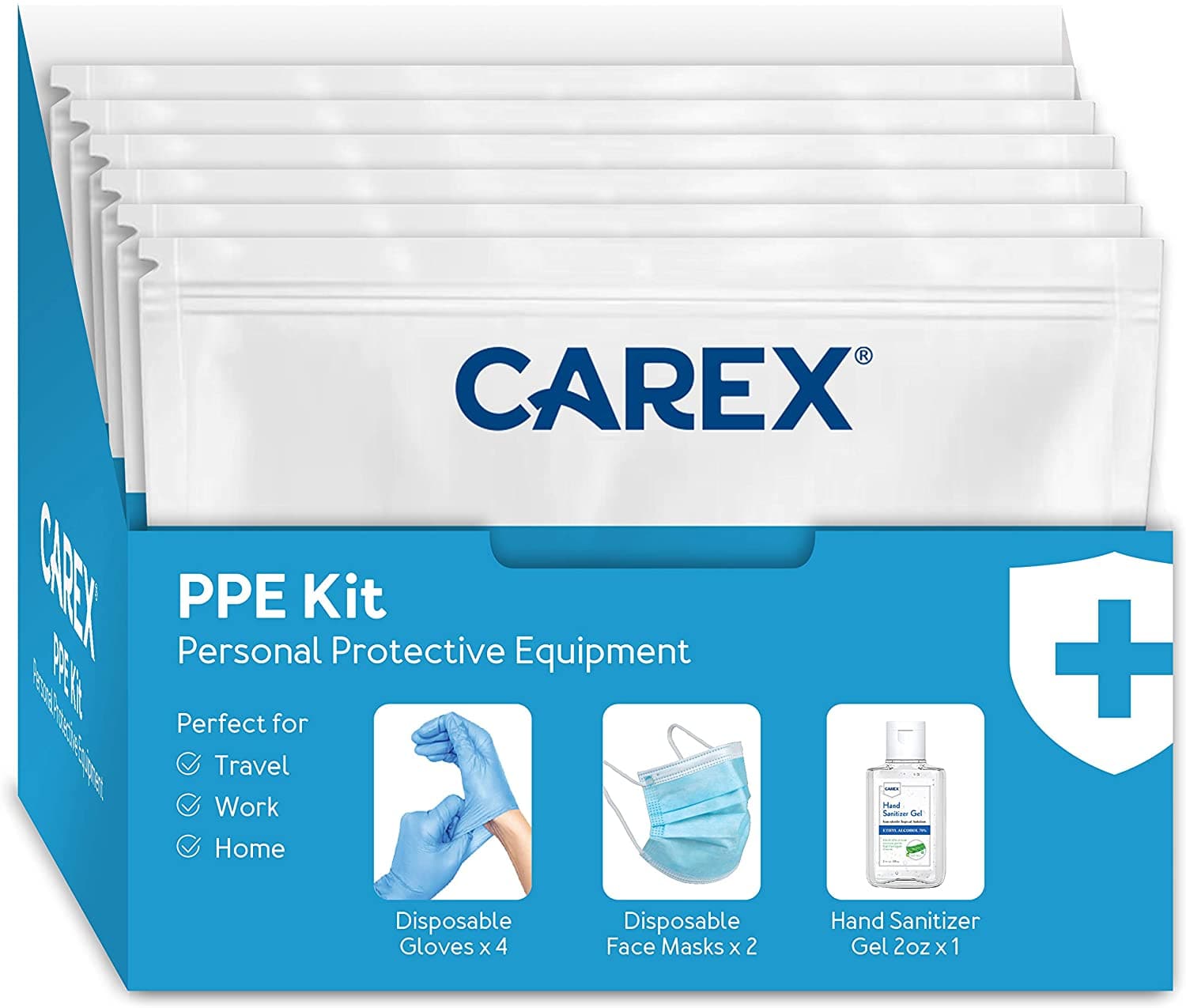 Carex PPE Portable Kit - 2 Pair Gloves, 2 Face Masks, 1 Bottle Sanitizer - primehubstore.shop PPE Kits