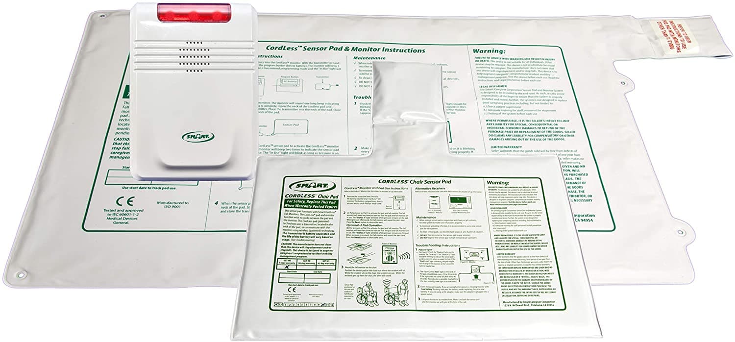 Smart Caregiver Cordless Bed and Chair Exit System - Includes Monitor with 20in x 30in Bed Pad and 10in x 15in Chair Pad - primehubstore.shop Motion Sensors