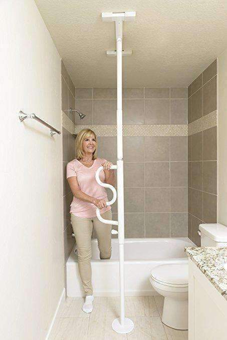 Stander Security Pole & Curve Grab Bar - Elderly Tension Mounted Transfer Pole & Bathroom Assist Grab Bar - primehubstore.shop Security poles