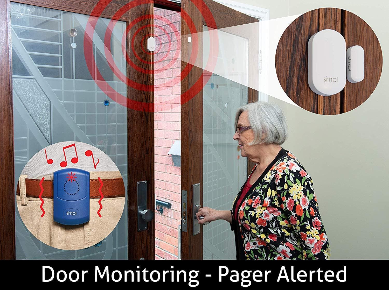 SMPL Alerts Paging System All-in-One 4 Piece Kit - Includes Door & Motion Sensor, an SOS/Help Pendant, and Pager - primehubstore.shop Patient Care