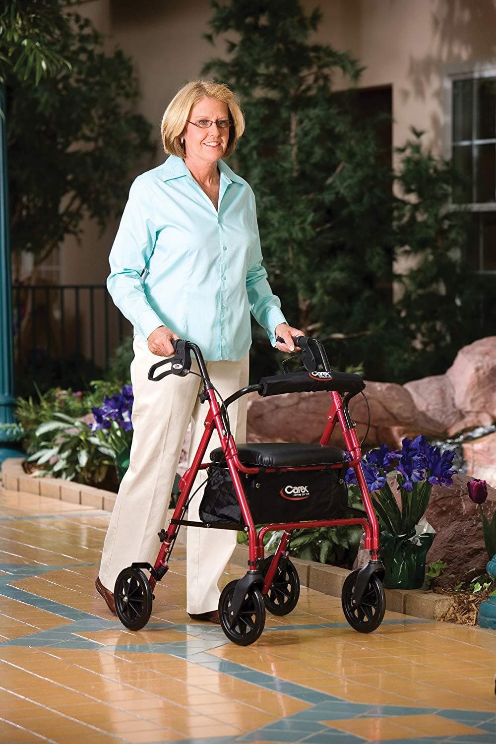 Carex Deluxe Folding Rolling Walker Rollator with Seat & Storage - primehubstore.shop Rollators