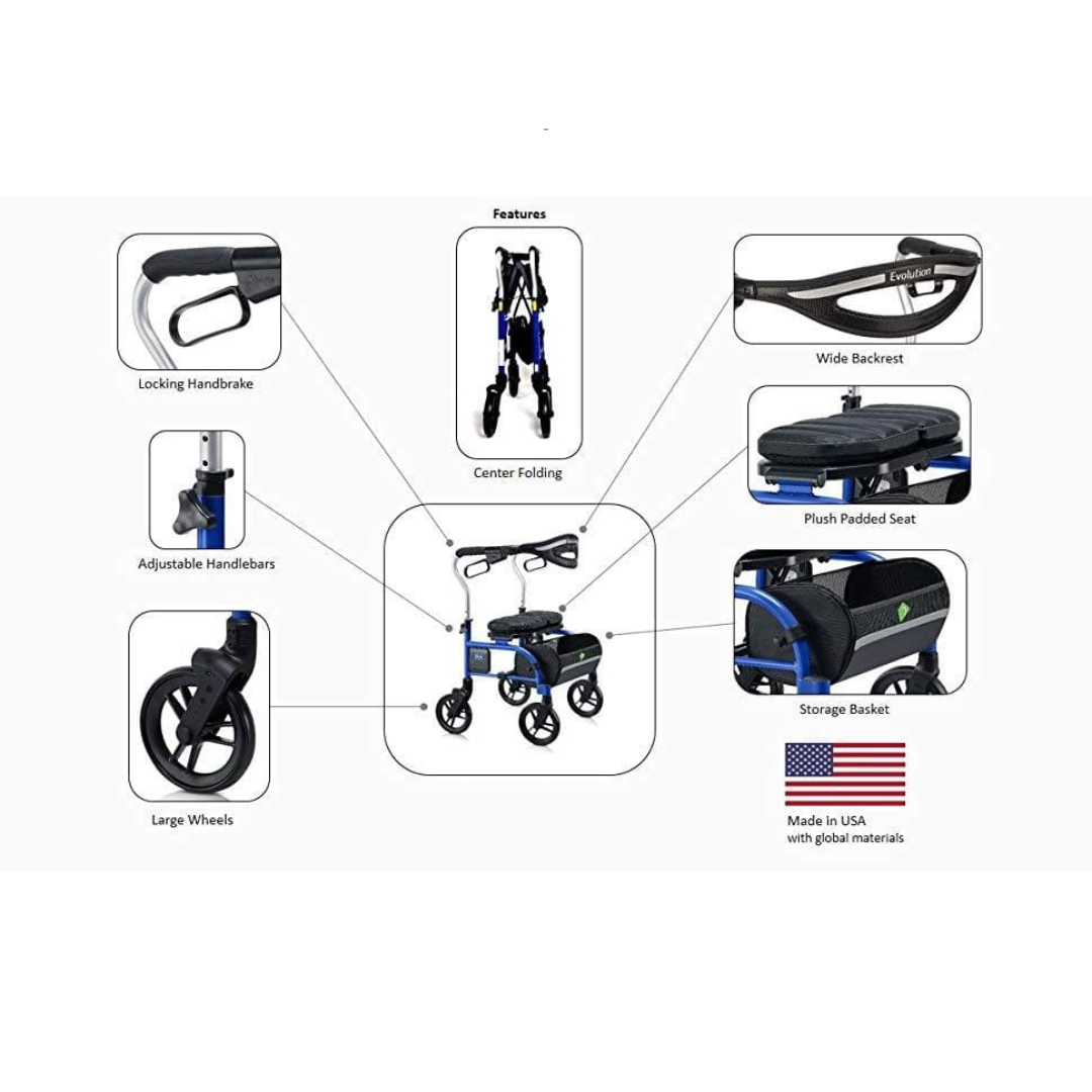 Evolution Trillium Lightweight Folding Rolling Walker Rollator with Large 8" Wheels - primehubstore.shop Rollators
