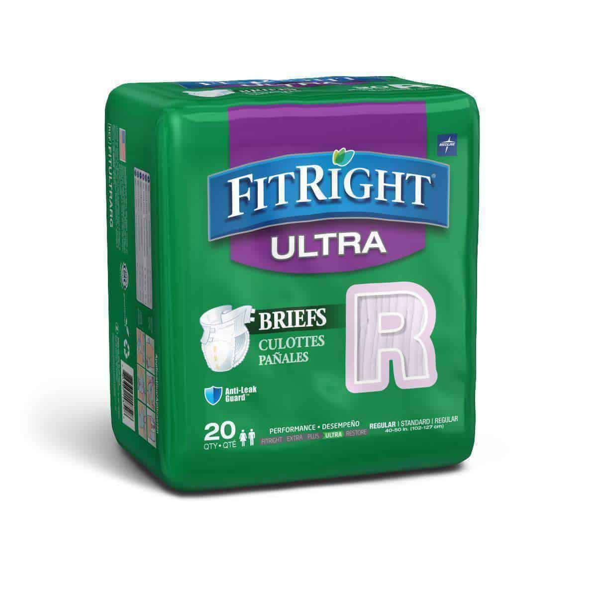 FitRight Ultra Adult Diapers Disposable Incontinence Briefs with Tabs - Heavy Absorbency - Case of 80 - primehubstore.shop Incontinence