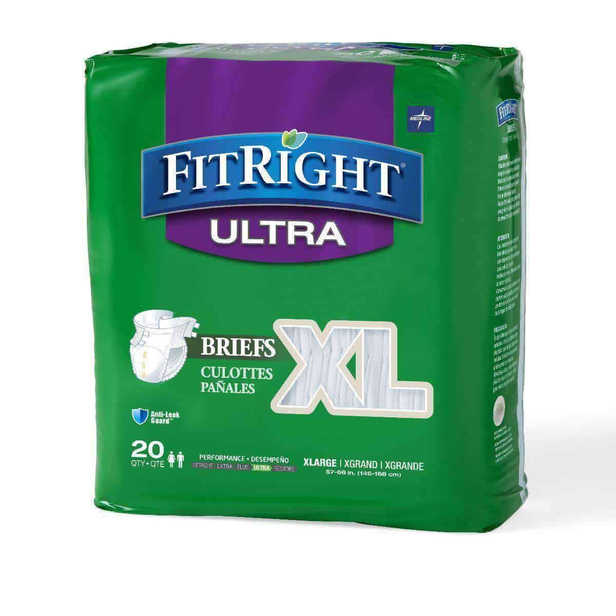 FitRight Ultra Adult Diapers Disposable Incontinence Briefs with Tabs - Heavy Absorbency - Case of 80 - primehubstore.shop Incontinence