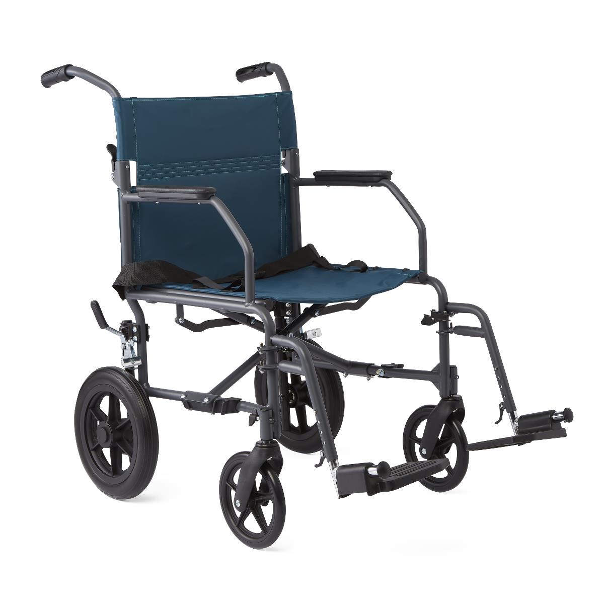 Medline Transport Folding Wheelchair with Lightweight Steel Frame - Teal - primehubstore.shop Transport Chairs