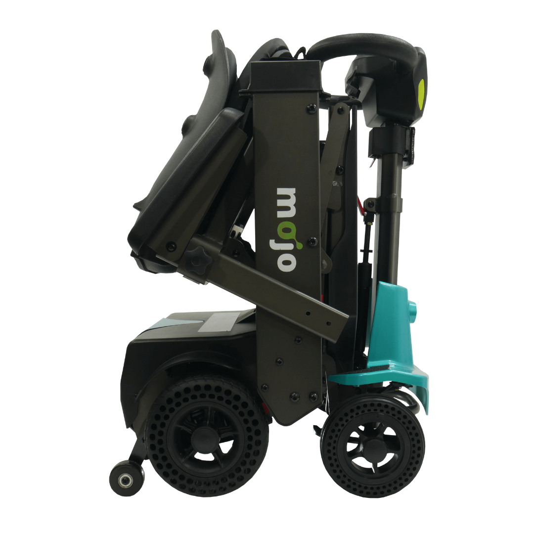 MOJO Lightweight Automatic Folding Travel Scooter - Airline Approved - Aqua folded