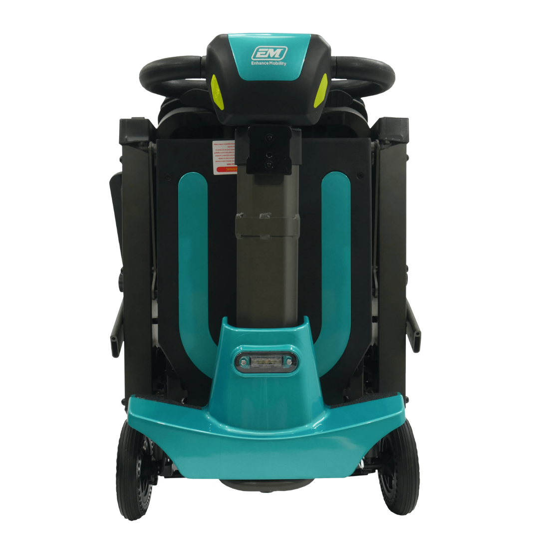 MOJO Lightweight Automatic Folding Travel Scooter - Airline Approved - Aqua folded front