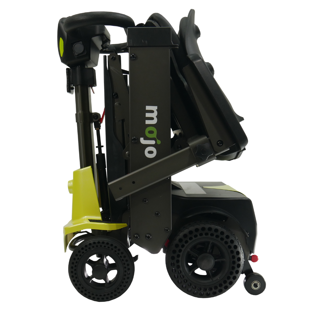 MOJO Lightweight Automatic Folding Travel Scooter - Airline Approved - Lemony Lime folded left