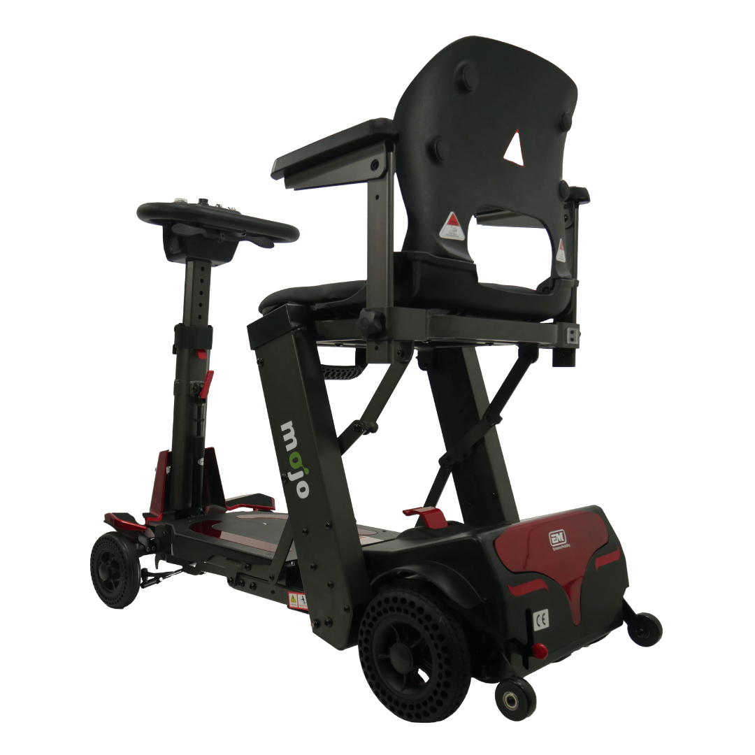 MOJO Lightweight Automatic Folding Travel Scooter - Airline Approved - Red rear left