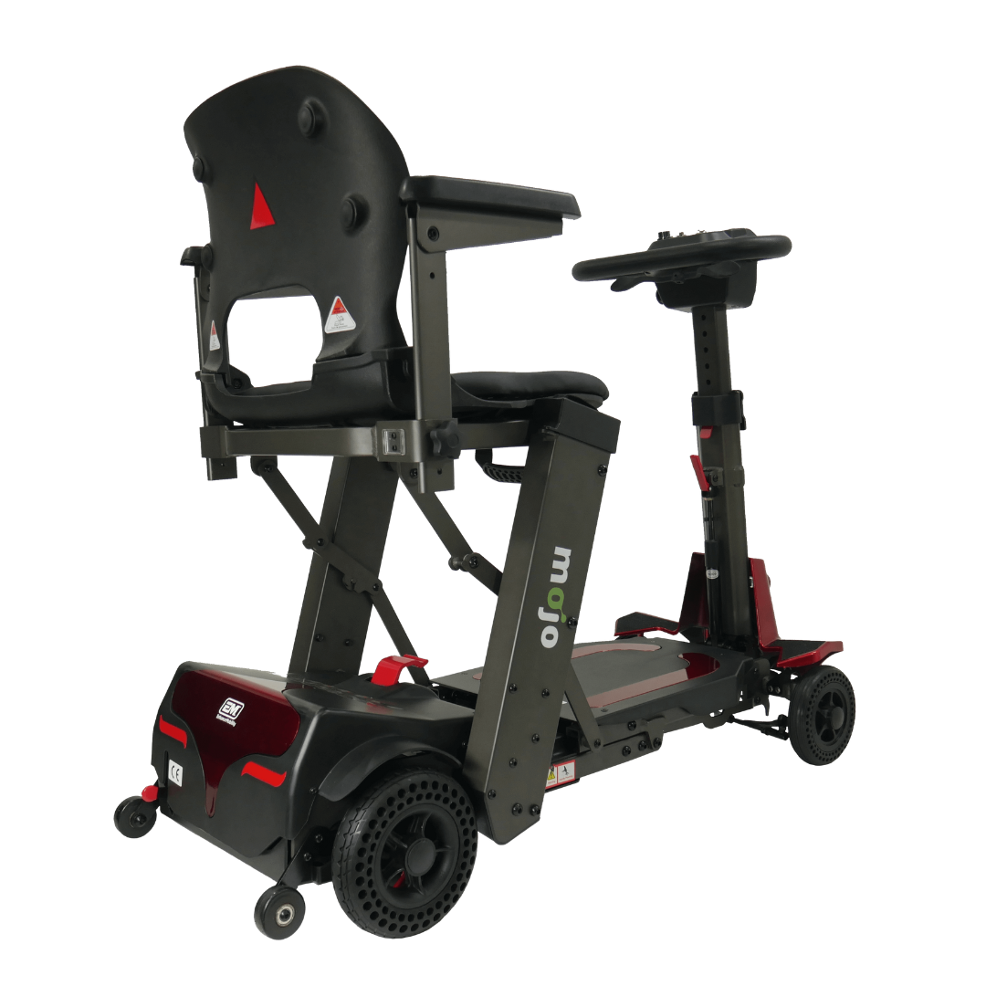 MOJO Lightweight Automatic Folding Travel Scooter - Airline Approved - Red rear right