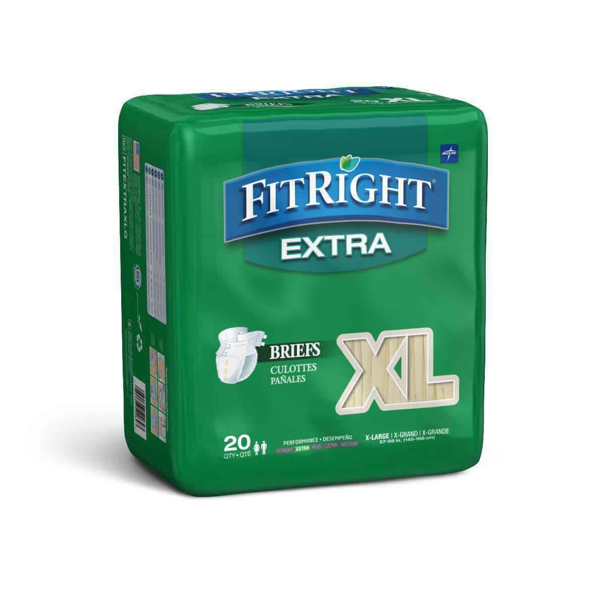 Medline FitRight Extra Adult Unisex Briefs with Tabs - Moderate Absorbency Case of 80 - primehubstore.shop Incontinence