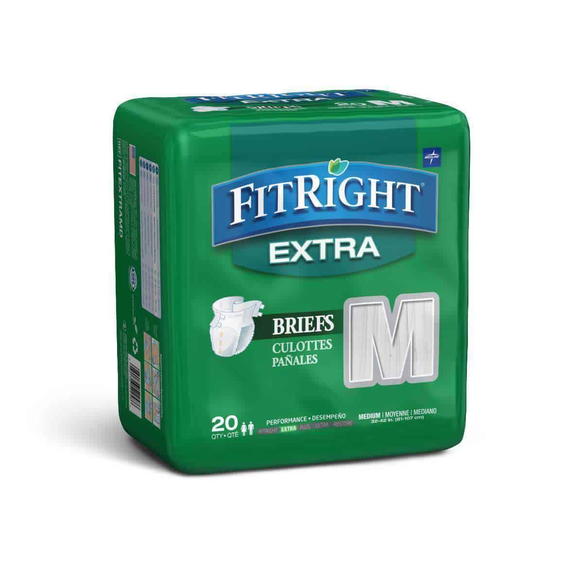 Medline FitRight Extra Adult Unisex Briefs with Tabs - Moderate Absorbency Case of 80 - primehubstore.shop Incontinence