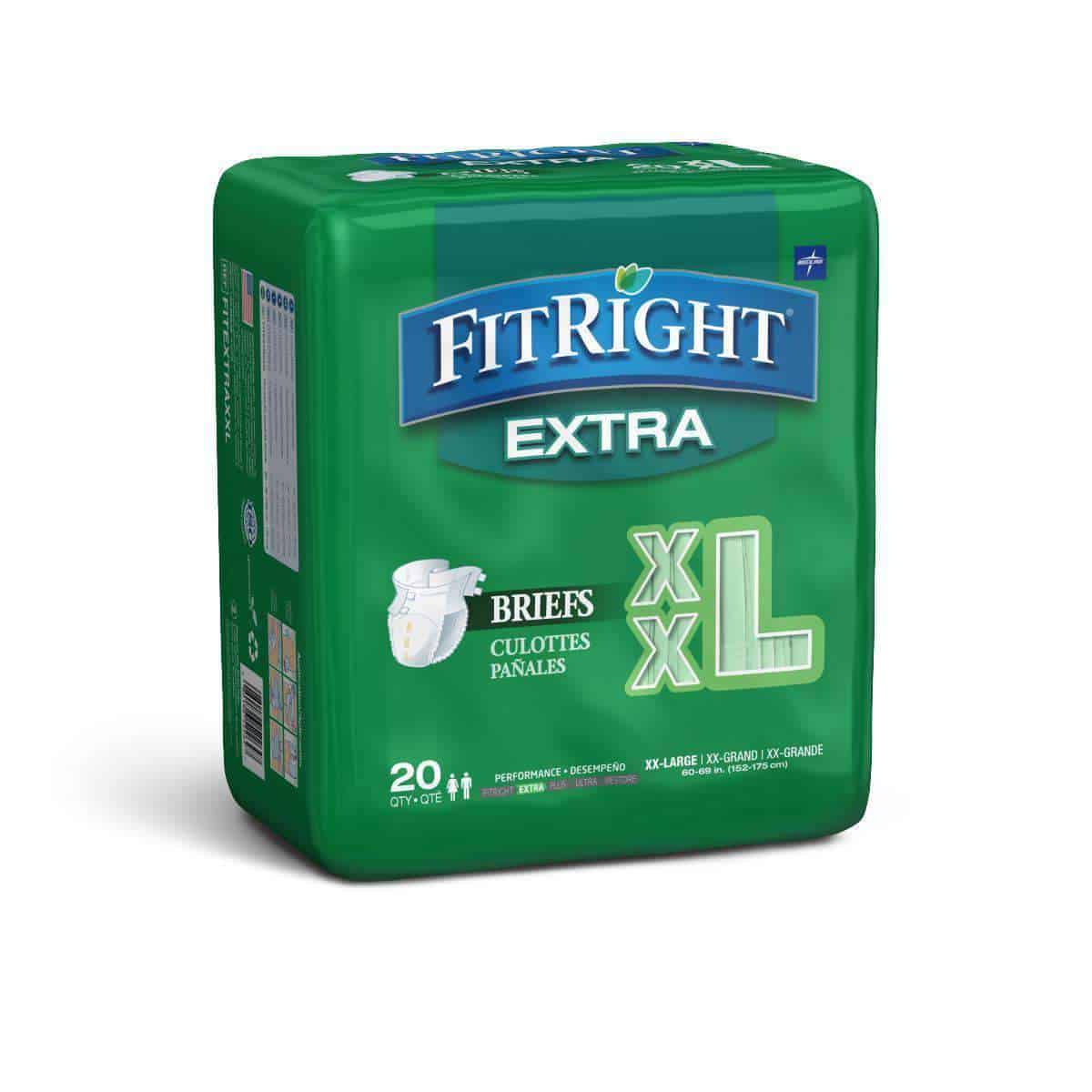 Medline FitRight Extra Adult Unisex Briefs with Tabs - Moderate Absorbency Case of 80 - primehubstore.shop Incontinence