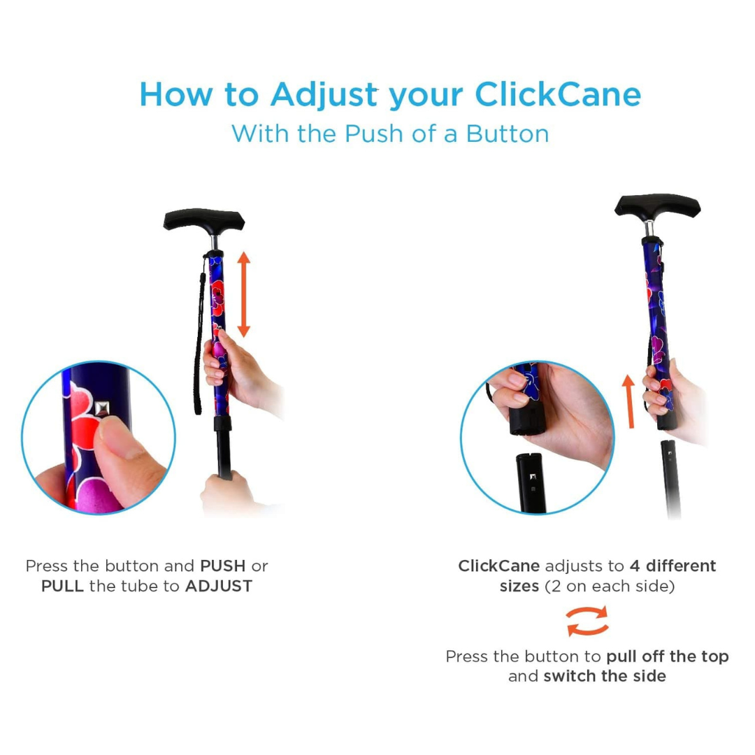 Nova Medical Compact Collapsible Travel ClickCane with Strap - User Range 4’11” - 6’1” - primehubstore.shop Canes