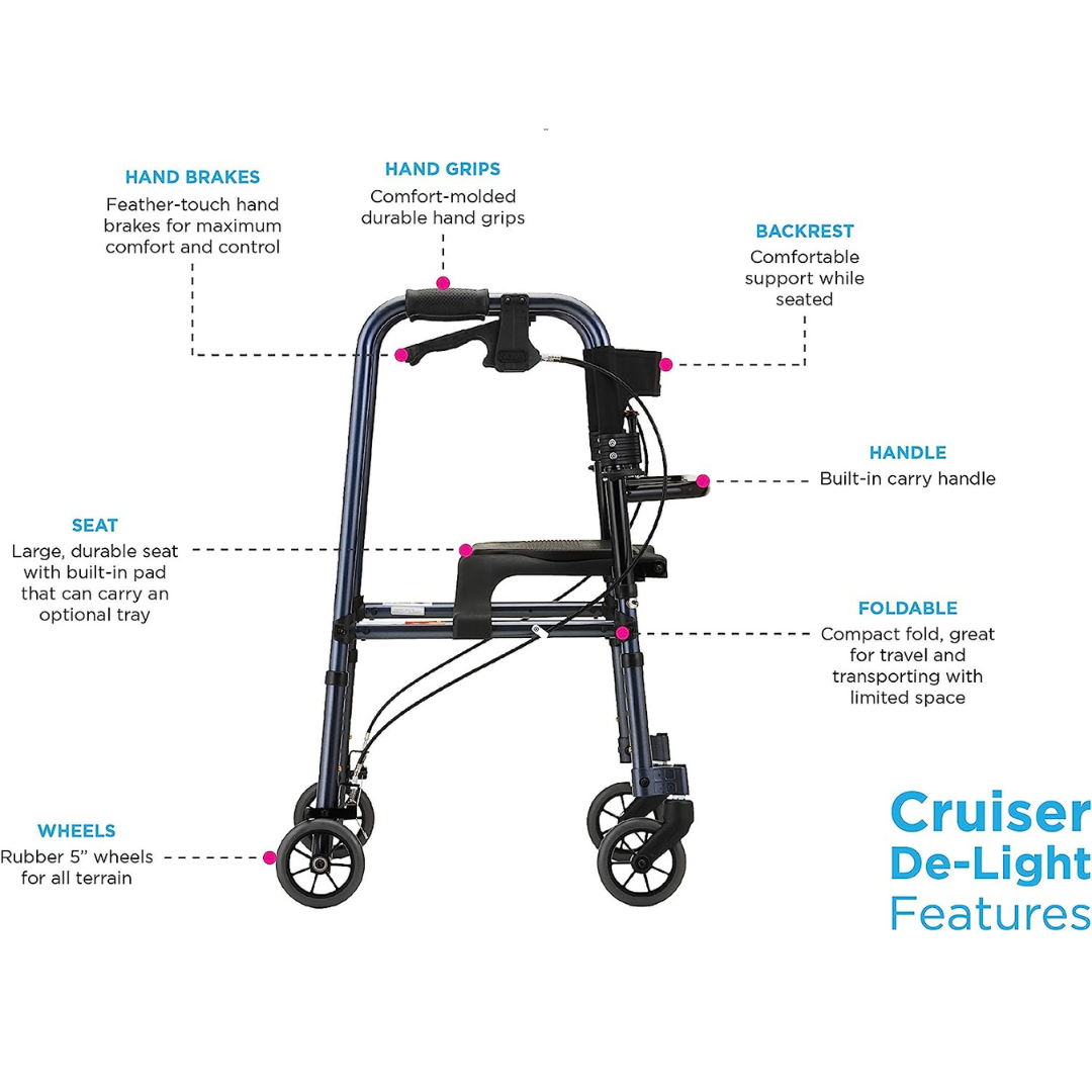 Nova Medical 4010 Cruiser De-Light Hybrid Walker Rollator with Seat - primehubstore.shop Rollators
