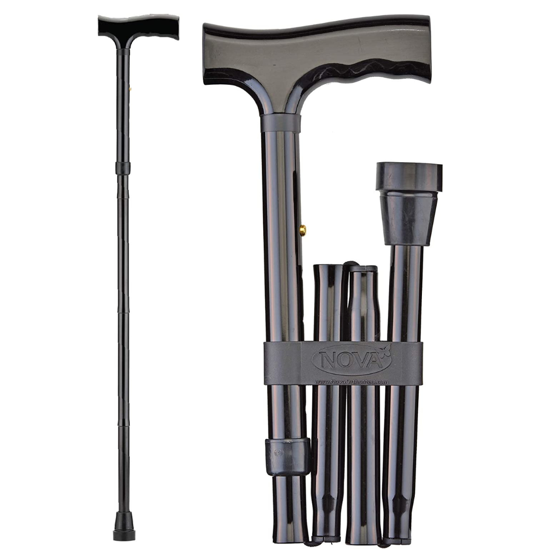 Nova Medical Designer Aluminum Folding Canes with Wood Handles - Black