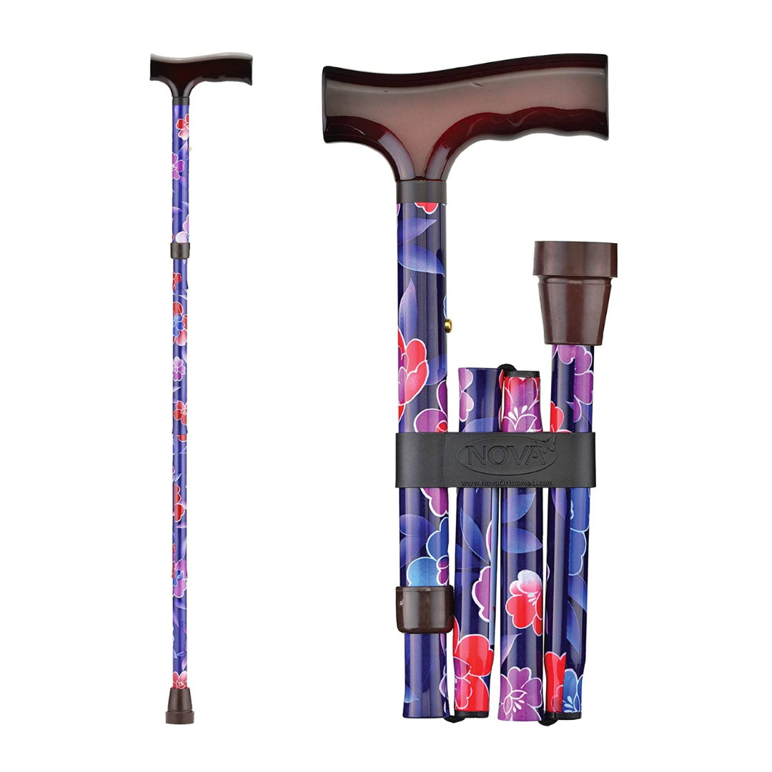 Nova Medical Designer Aluminum Folding Canes with Wood Handles - Maui Flowers