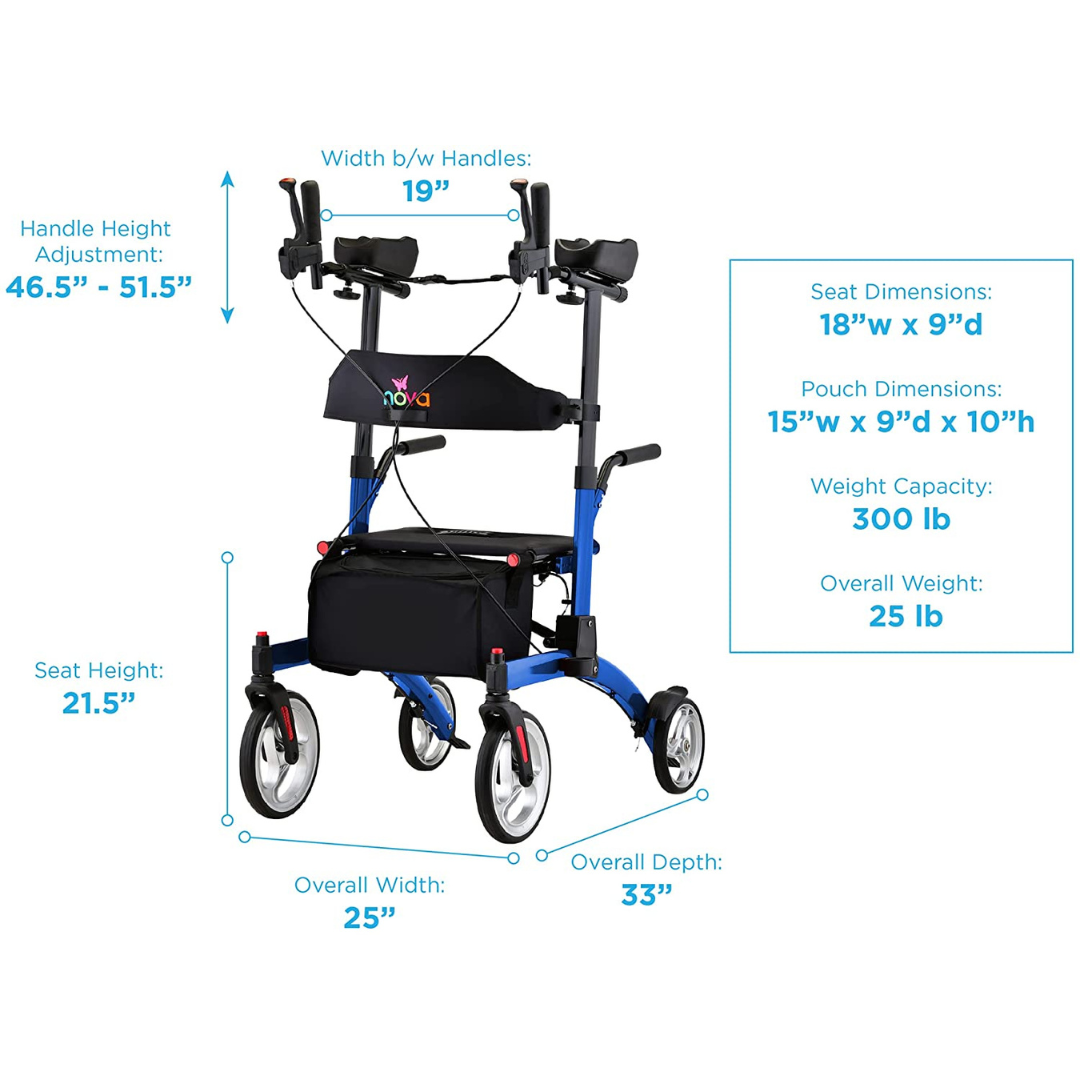 Nova Medical 4802 Dragon Fold n’ Go Rise UP Rollator Upright Standing Walker - primehubstore.shop Upright Walkers