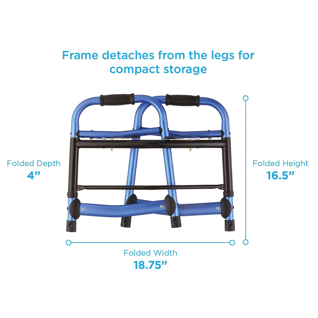 Nova Medical Folding Walker with 5” Front Wheels, Glide Skis and Mobility Bag - Blue - primehubstore.shop walkers