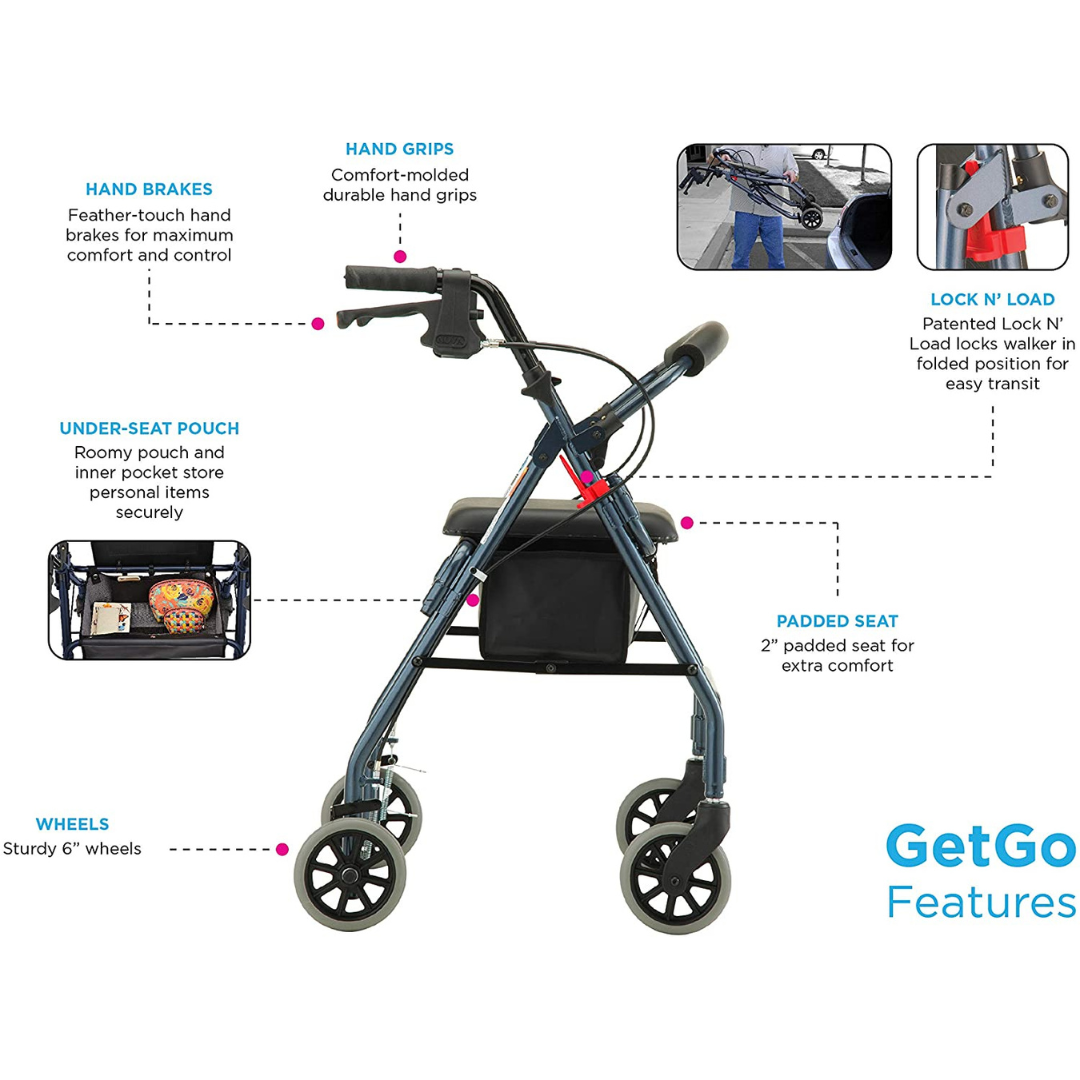 Nova Medical 4202 GetGo Classic Folding Lightweight Rollators with 6" Wheels - primehubstore.shop Rollators