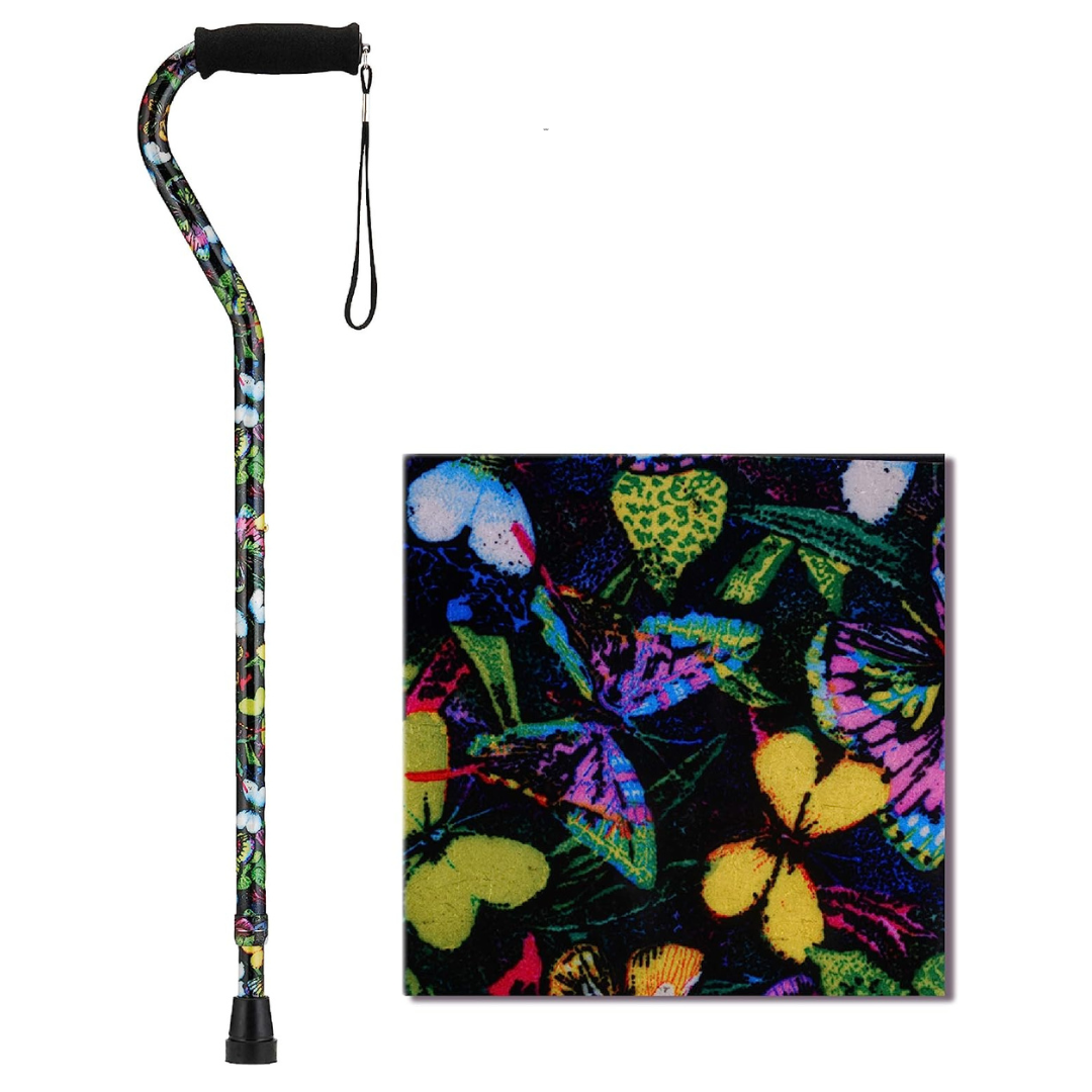 Nova Medical Lightweight Adjustable Designer Canes with Offset Handles - Butterflies