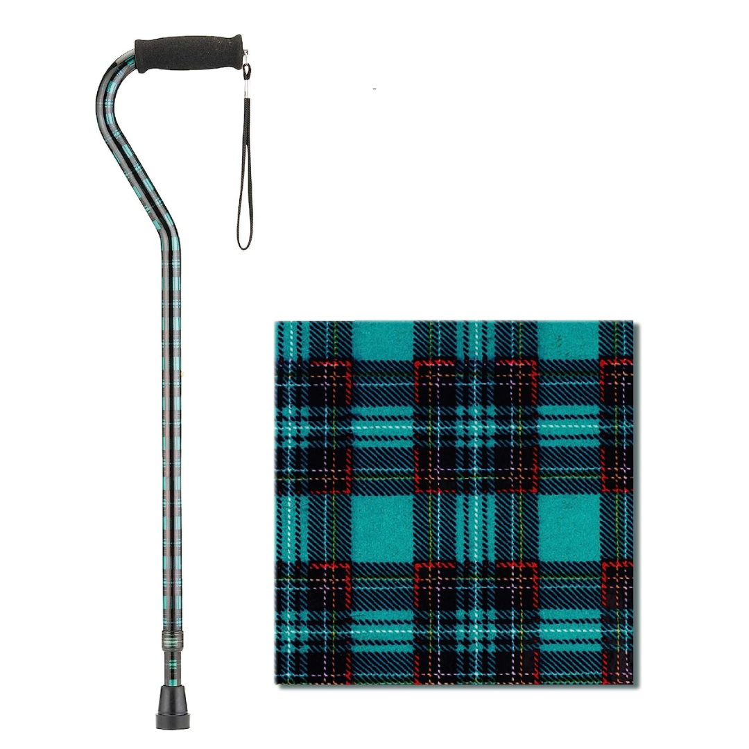 Nova Medical Lightweight Adjustable Designer Canes with Offset Handles - Green Plaid