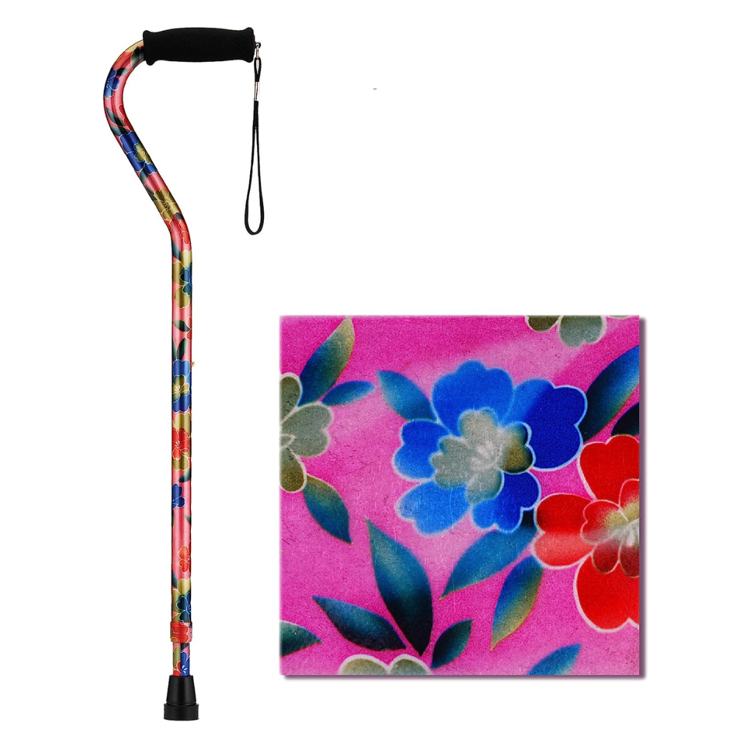 Nova Medical Lightweight Adjustable Designer Canes with Offset Handles - Pink Garden