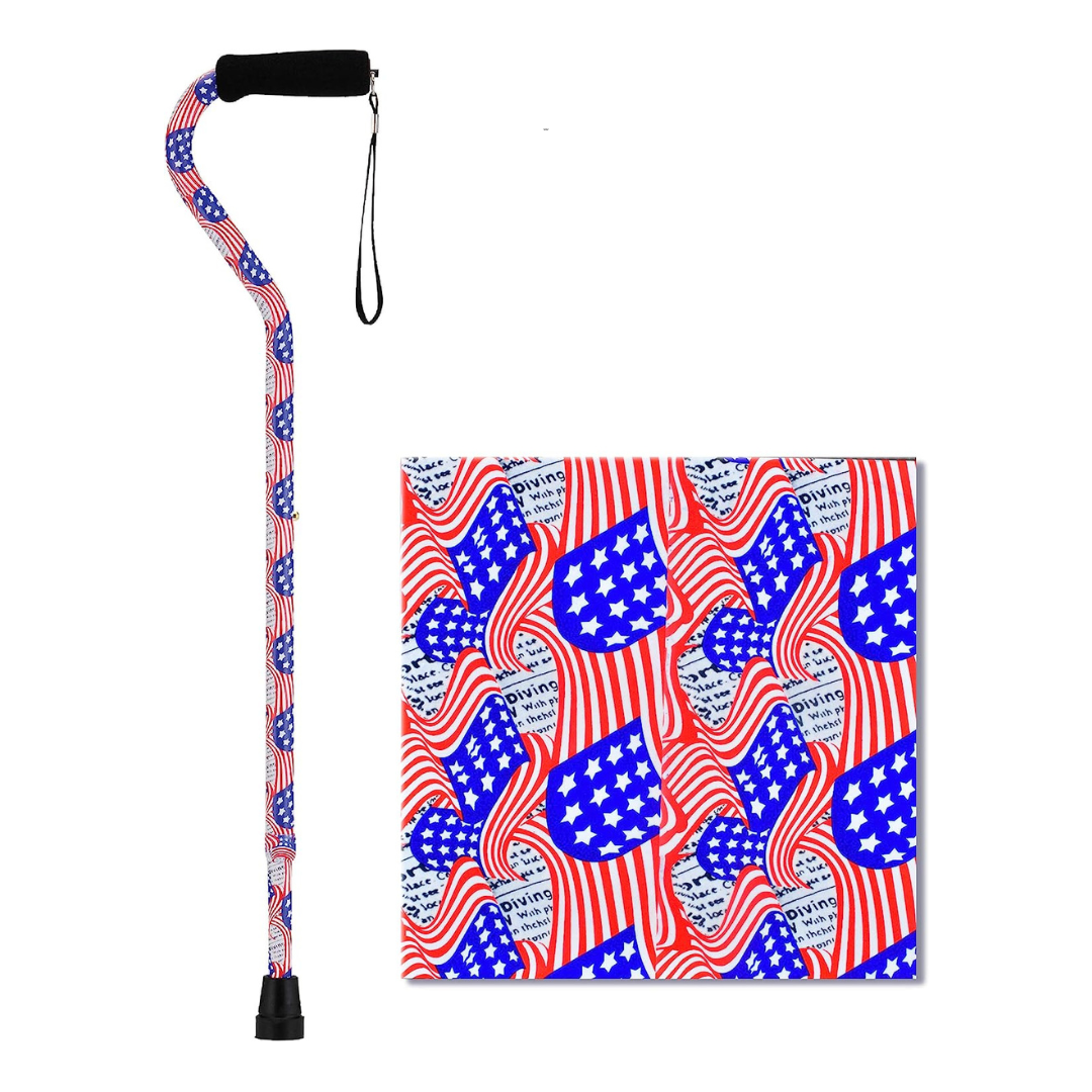Nova Medical Lightweight Adjustable Designer Canes with Offset Handles - Stars & Stripes