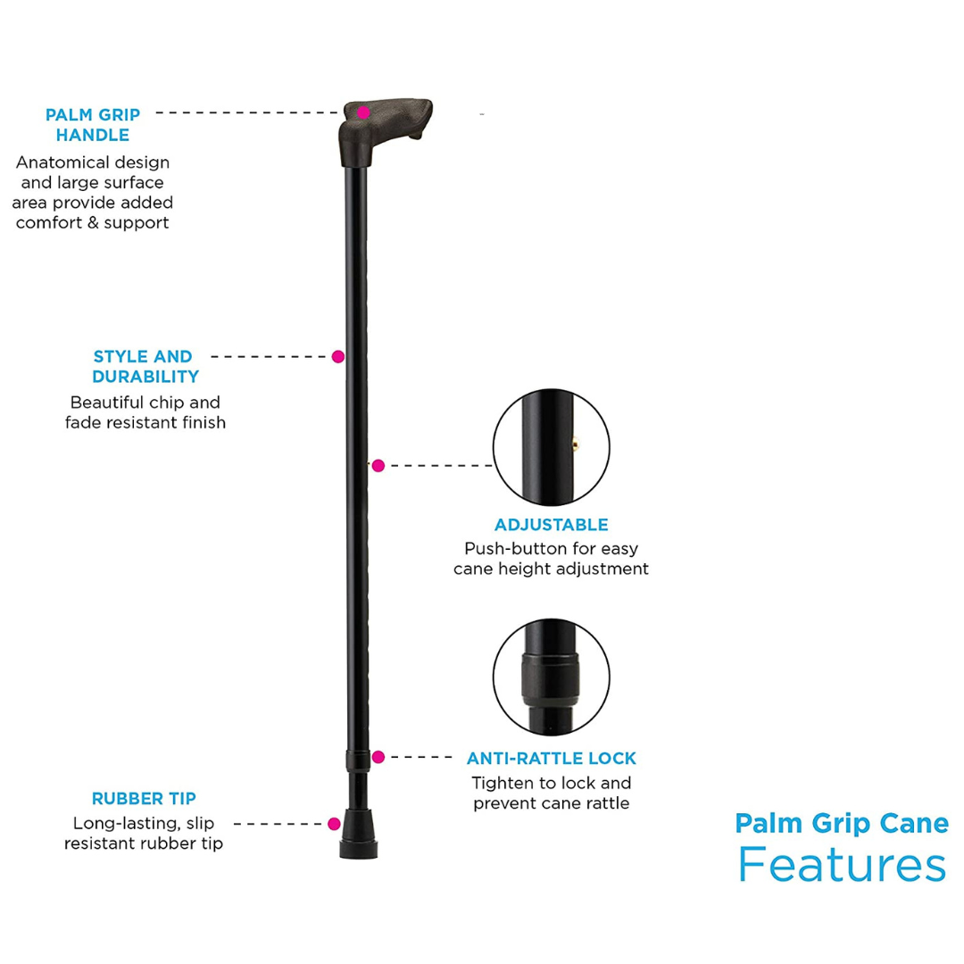 Nova Medical Palm Grip Orthopedic Handle Walking Cane - Lightweight and Adjustable - primehubstore.shop Canes