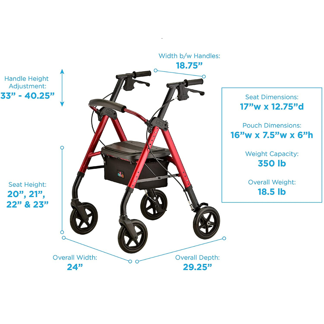 Nova Medical 4262 Star DX Rollator Walker with Wide Padded Seat & 8” Wheels - primehubstore.shop Rollators
