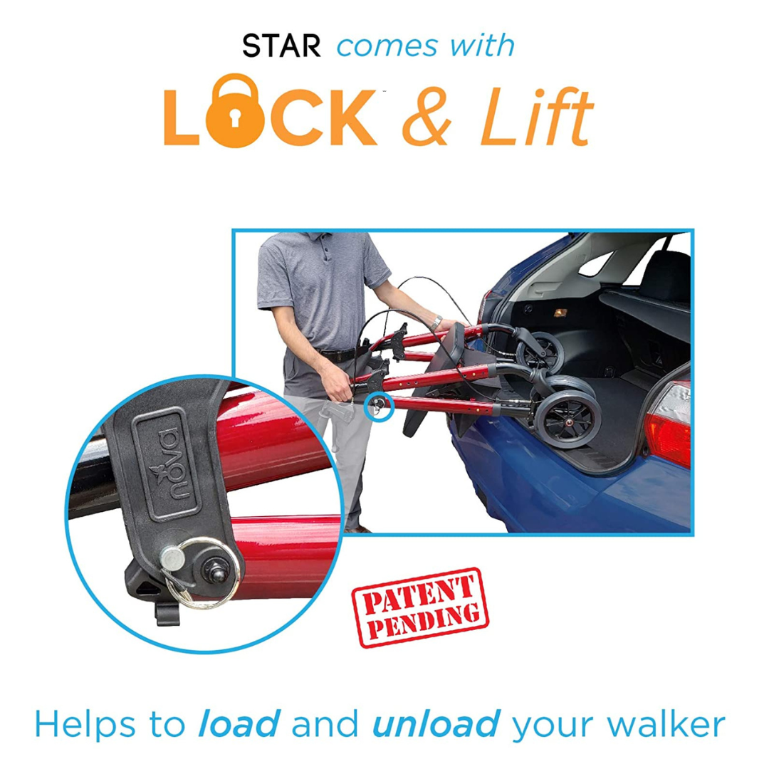 Nova Medical 4262 Star DX Rollator Walker with Wide Padded Seat & 8” Wheels - primehubstore.shop Rollators