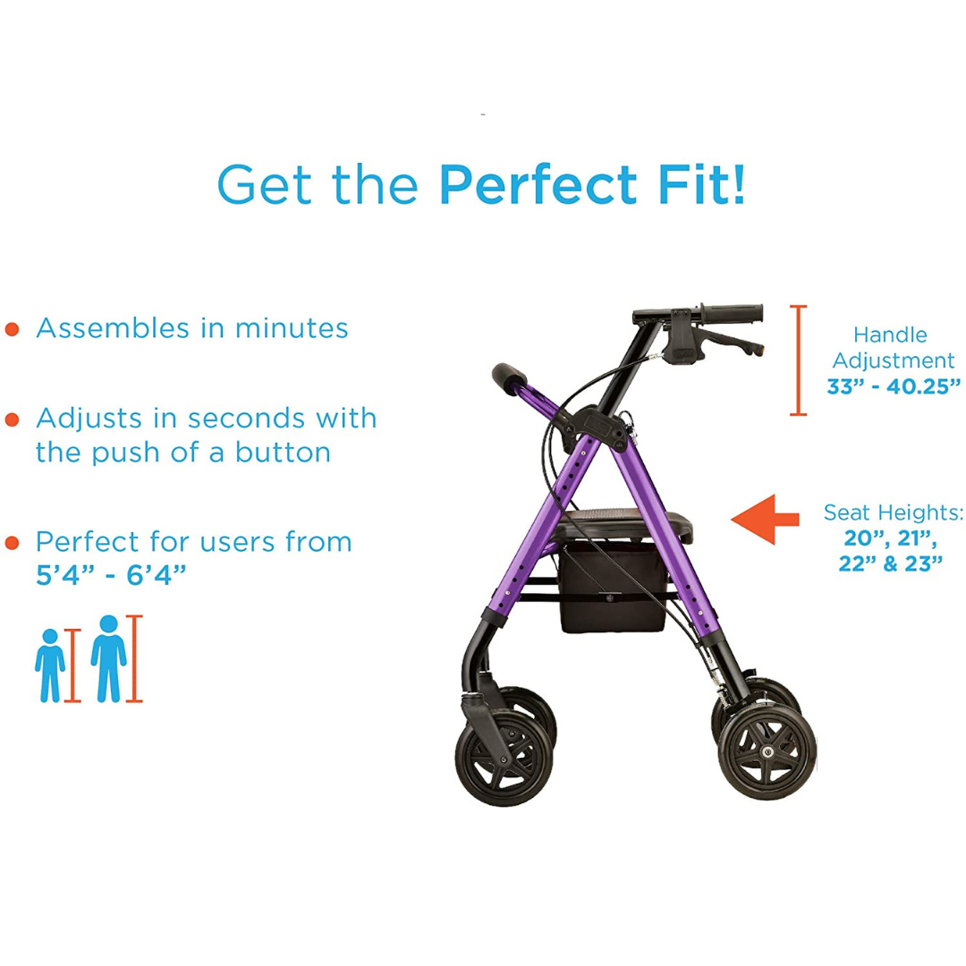 Nova Medical 4262 Star DX Rollator Walker with Wide Padded Seat & 8” Wheels - primehubstore.shop Rollators