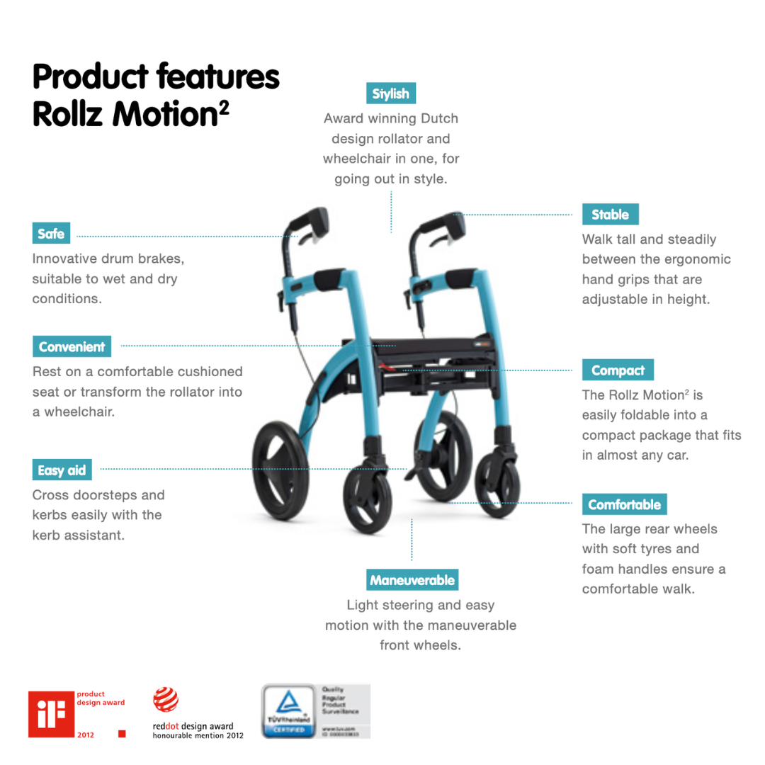 Rollz Motion Premium 2-in-1 Rollator & Transport Chairs - primehubstore.shop Hybrid Transport Chair/Rollators