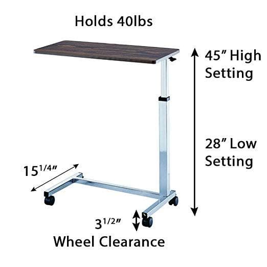 Roscoe Medical Non-Tilt Overbed Table with Wheels - 15 x 30 inches Height Adjustable - primehubstore.shop Overbed Tables
