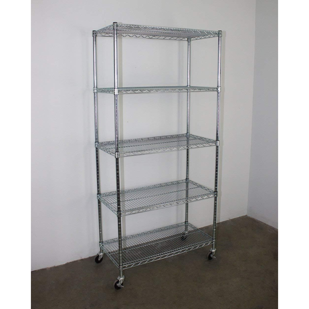 SafeRacks 5-Tier Wire Shelving Storage Racks on Wheels - 18” x 48” x 72” - primehubstore.shop Storage Racks with Wheels