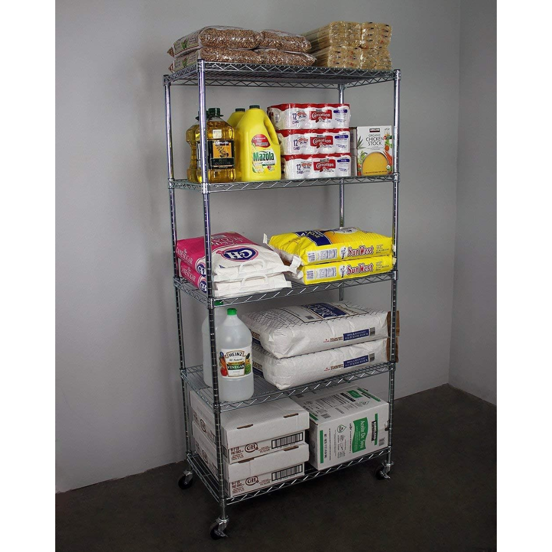 SafeRacks 5-Tier Wire Shelving Storage Racks on Wheels - 18” x 48” x 72” - primehubstore.shop Storage Racks with Wheels