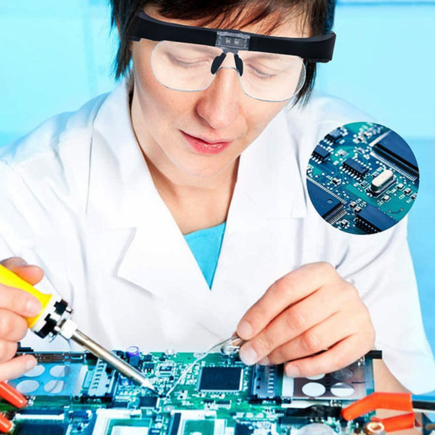 Magnipros Rechargeable Head Magnifying Glasses with 2 LEDs & 4 Detachable Lenses - primehubstore.shop Magnifying Glasses