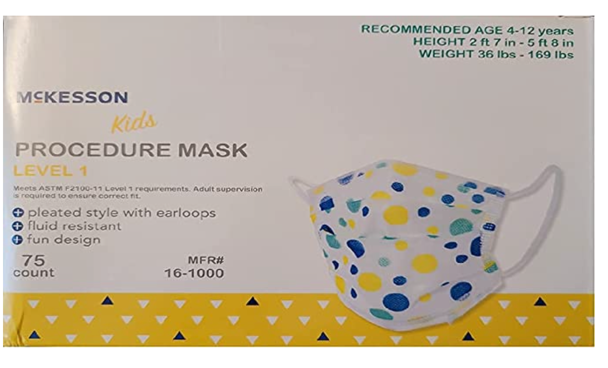 McKesson Pediatric Disposable Procedure Mask Child Size Pleated - Ages 4-12 years - primehubstore.shop Pediatric Masks